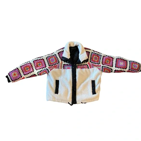 BlankNYC ‘Cuddle Up’ Granny Squares Crochet Patchwork Jacket Size Large - Picture 4 of 9